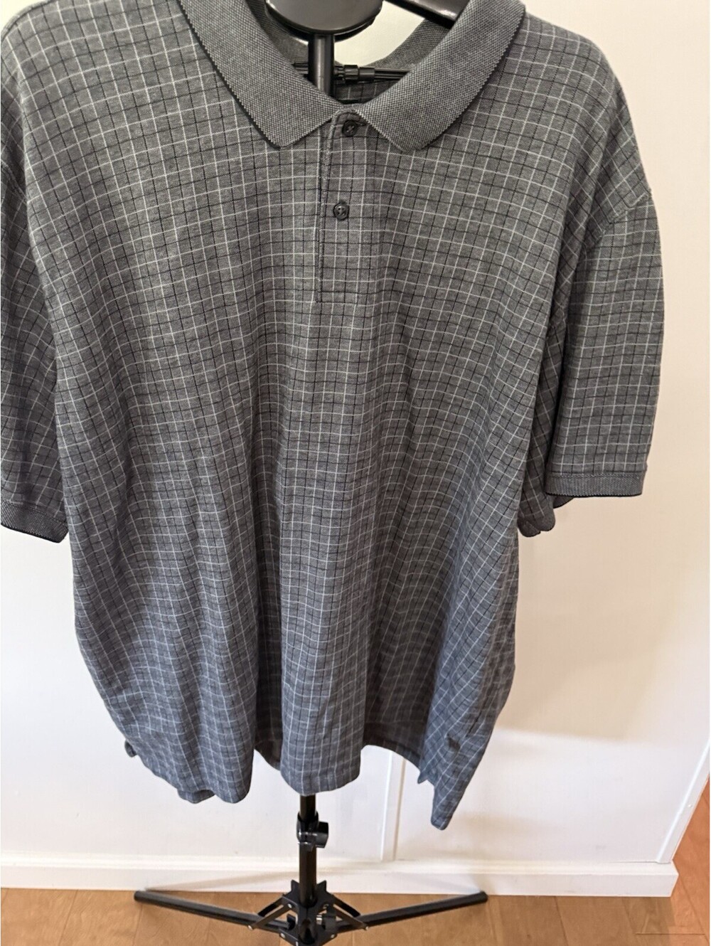 David Taylor Big Men's Polo Gray White Plaid Shirt Size 4X (XXXXL)
